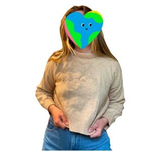 SOLD Tan Cream Cropped Knit Turtleneck Sweater - Medium